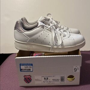 K-Swiss Classic White and Gray/silver ortholite Sneakers -new. Never worn 9.5